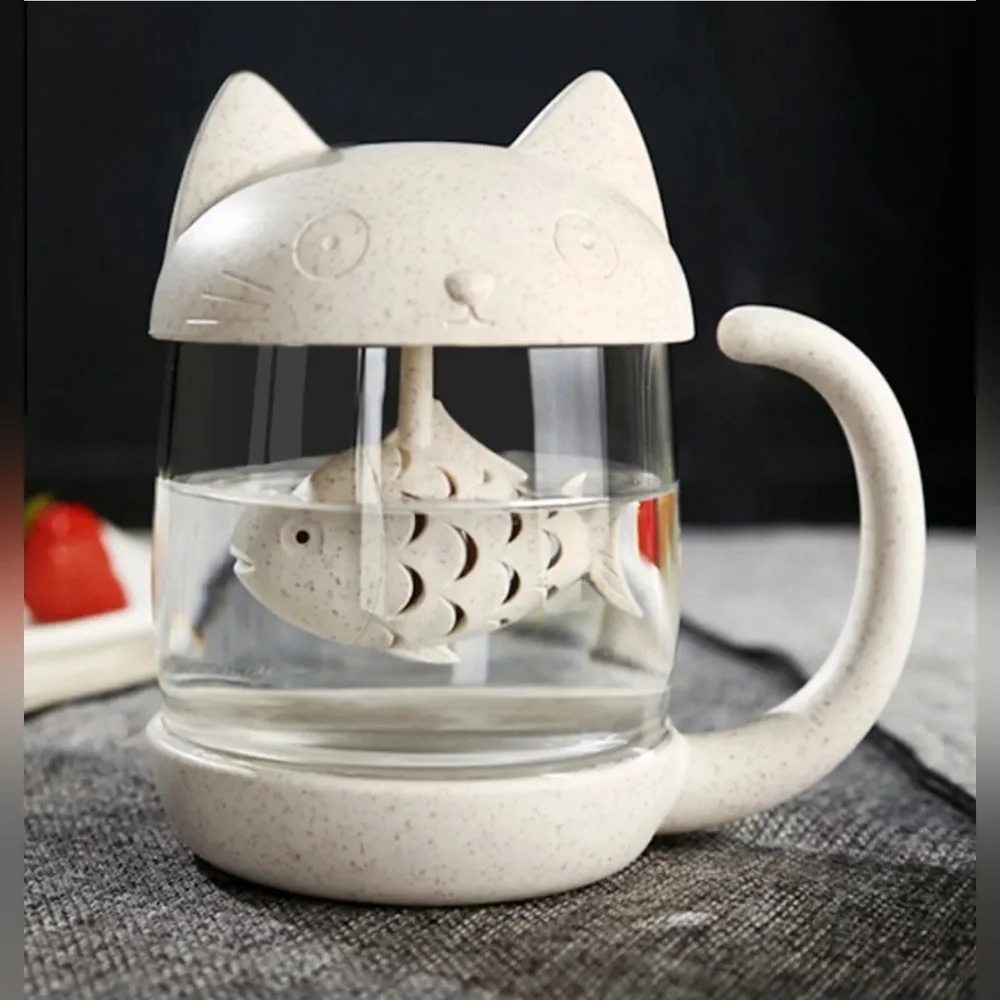 Cat-Shaped Cream‎ Mug with Fish Infuser